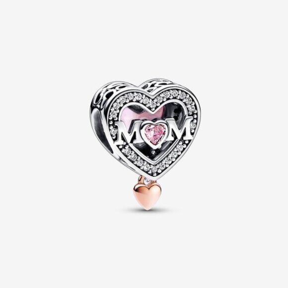 Two-tone Openwork Mum & Heart Charm - Picture 1 of 5